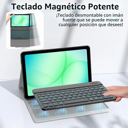 Vista 3 de Funda con teclado inalámbrico retroiluminado para Samsung Galaxy Tab A11+ Plus A9+ Plus 11 Negro A11+A9+
