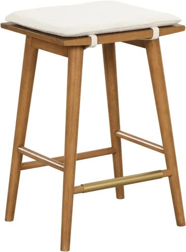 Vista 7 de Nathan James Barker Taburete de bar de altura de mostrador de madera maciza con cojín tapizado, taburete de isla sin respaldo con patas de madera