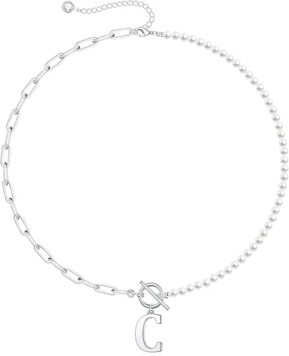 Vista 11 de Yoosteel Collar de perlas con inicial para mujer, gargantilla de cadena de perlas delicadas, collares con iniciales para mujer, cierre de palanca