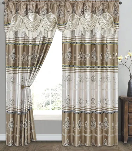 Vista 12 de GOHD Harmony Horizon. Panel de cortina jacquard con cenefa de lujo adjunta. Juego de 2 piezas. Cada pieza de 54 pulgadas de ancho x 90 pulgadas