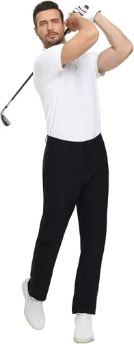 Vista 6 de Pantalones de golf de alta elasticidad para hombre, UPF 50+, transpirables, cómodos, gruesos, rectos, con bolsillos, Negro
