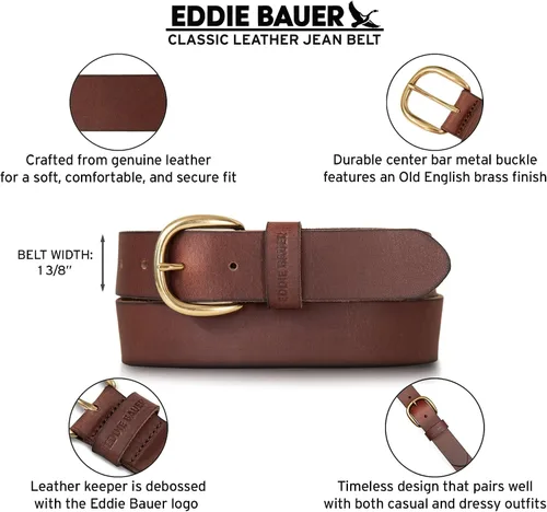Vista 6 de Eddie Bauer Cinturones de cuero casuales para mujer con hebilla de metal duradera Cuero clásico - Marrón