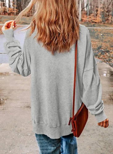 Vista 2 de SHEWIN Sudadera casual de manga larga con cuello redondo para mujer, ligera, holgada