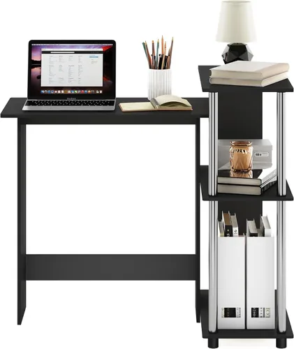 Vista 4 de Furinno Abbott - Escritorio esquinero para computadora con estantería, americano/cromado