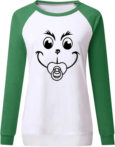 Vista 5 de Sudadera de manga larga para mujer, diseño de otoño 2023, estampado navideño, cuello redondo, para ocultar el vientre