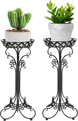 Vista 2 de Sungmor Soportes de metal ligeros para macetas – Paquete de 2 soportes negros de 29.7 pulgadas de alto – Soporte de contenedor para plantas