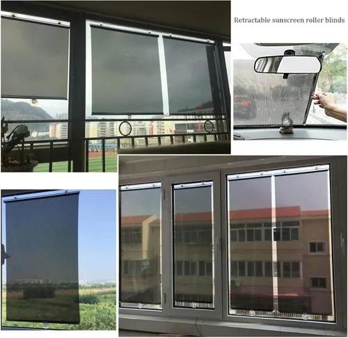 Vista 7 de Cortinas enrollables opacas con aislamiento térmico retráctil, para balcón, cortinas de ventana de cocina con ventosas para interiores, hogar
