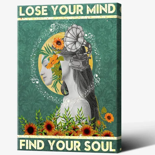Vista 24 de Póster vintage con texto en inglés «Lose Your Mind Find Your Soul» («Lose Your Mind Find Your Soul») con cita inspiradora, arte de pared, arte