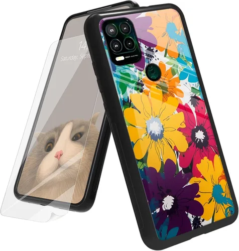 Vista 75 de Funda para Motorola Moto G Play 4G 2024 con protector de pantalla, parte trasera de vidrio templado + funda de silicona suave TPU absorción