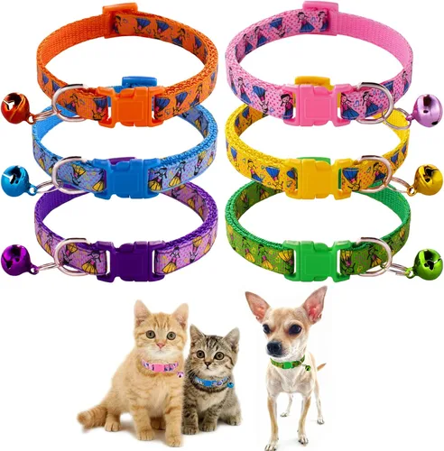 Vista 9 de Jecikelon 6 collares ajustables para cachorros, para perros pequeños, collar de poliéster para gatos con campana, collar básico para perros extra