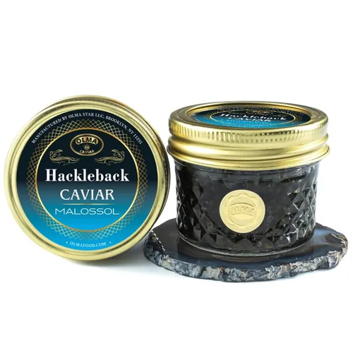 Vista 10 de Envío nocturno – Olma American Hackleback Sturgeon Black Caviar – Perlas de grano medio, grado superior, 1 oz / 28 g Dark glossy gray pearls with