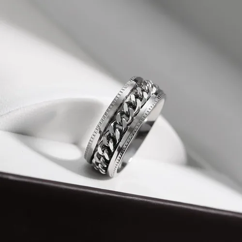 Vista 5 de KOHOTA Anillos giratorios de acero inoxidable para mujeres y hombres, anillos giratorios para la ansiedad, anillos giratorios para aliviar