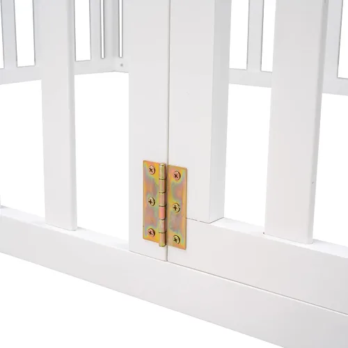 Vista 8 de Harper & Bright Designs Cama de suelo Montessori de tamaño matrimonial con rieles, marco de madera con valla y puerta, para niños y niñas (blanco)