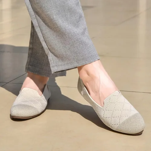 Vista 3 de poemlady Zapatos planos de ballet para mujer, zapatos de vestir de punto con punta redonda sin cordones, zapatos planos de bailarina para caminar