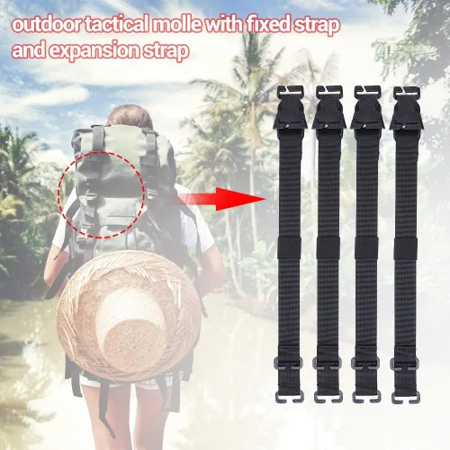 Vista 4 de Sistema táctico de nivel Rush de 4 piezas, correas de sujeción ajustables de mochila Molle con clips de hebilla, correas de compresión