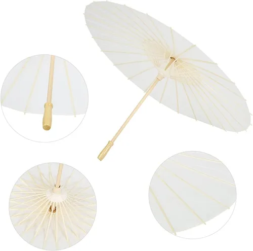 Vista 5 de Fydun - Sombrilla de papel blanco chino, sombrilla decorativa de papel blanco para boda, novia, fiesta, decoración, accesorios de fotos, pintura a