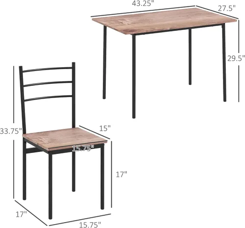 Vista 7 de HOMCOM Juego de mesa de comedor de 5 piezas para 4, mesa y sillas de cocina que ahorran espacio, juego de comedor rectangular con marco de acero