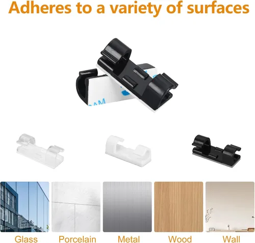 Vista 7 de 60 clips blancos para cables con adhesivo 3M, soportes para cables debajo del escritorio, gestión de cables para pared, automóvil, Ethernet, PC, luz