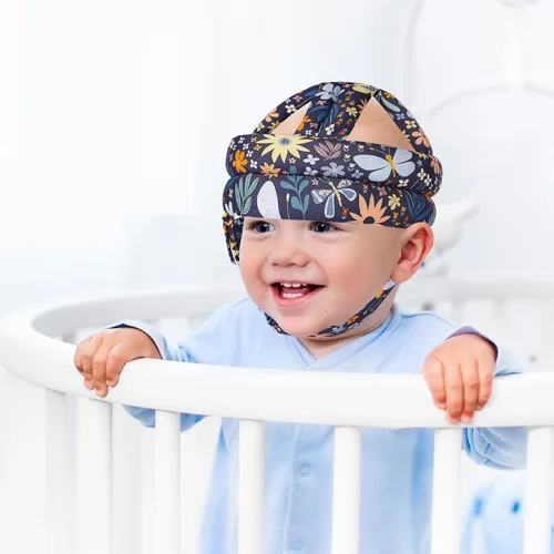 Vista 7 de Casco de seguridad para niños con protector de cabeza de bebé, anticolisión y ajustable, con cierre de para gatear, caminar y correr, flor 2
