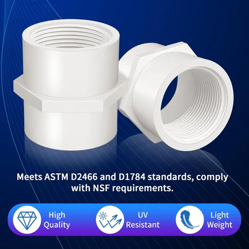 Vista 6 de Boltigen 5 piezas de accesorios de tubería de PVC blanco, adaptador conector de tubería de rosca hembra NPT de 2 pulgadas, acoplamiento de tubería