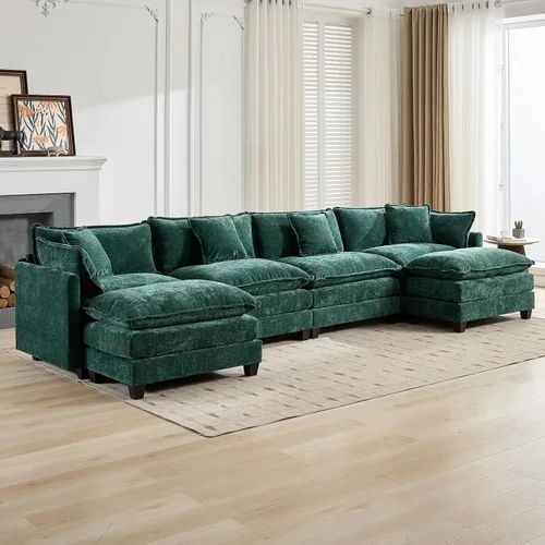 Vista 280 de Sofá seccional modular verde de 111.5", sofás seccionales grandes de 3 plazas para sala de estar, sofá nube oversized de tela chenille con otomana