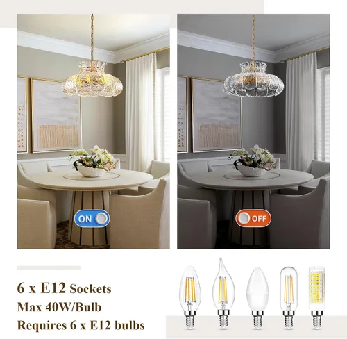 Vista 5 de Candelabro de cristal dorado vintage de 6 luces