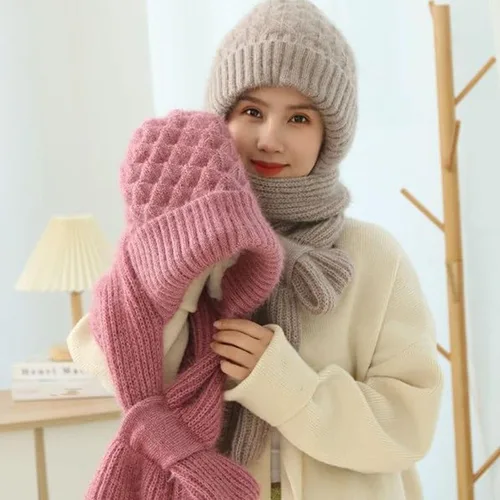 Vista 2 de Bufanda a prueba de viento integrada de la protección del oído, 2 en 1 bufanda de punto caliente del invierno del sombrero