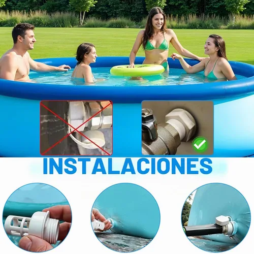Vista 4 de Grevosea Paquete de 2 conectores de drenaje de piscina, conector de tapón de drenaje de manguera de jardín 10184 para piscinas redondas Intex