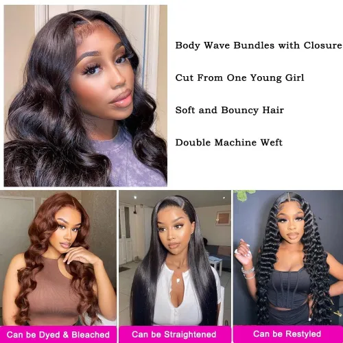 Vista 5 de Extensiones de cabello humano ondulado de 16, 18, 20, 22 pulgadas, grado 10A, extensiones de cabello humano ondulado 100% sin procesar, color negro