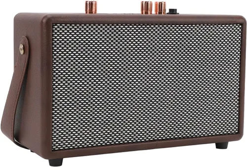 Vista 7 de Altavoz portátil retro, altavoz vintage de piel sintética con 10 W x 2 altavoces duales, tiempo de reproducción de 8 horas de duración, entrada