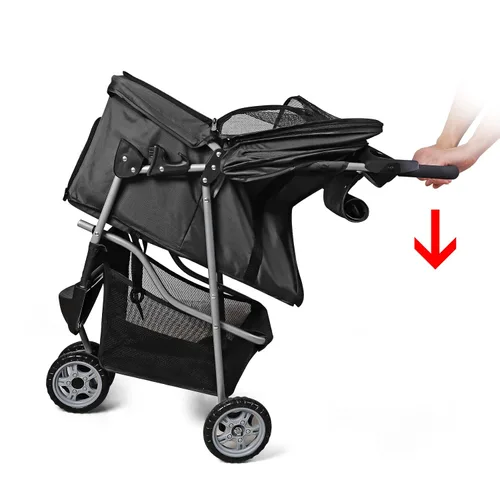 Vista 5 de Cochecitos para mascotas para perros y gatos pequeños, medianos y pequeños, cochecito de perro de 3 ruedas, plegable, flexible, fácil de llevar