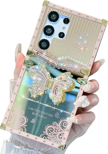 Vista 30 de Funda Rectangular de Lujo Femenina Compatible con iPhone 16 Pro Max Diseñada con Soporte de Anillo de Diamante con Función de Atril