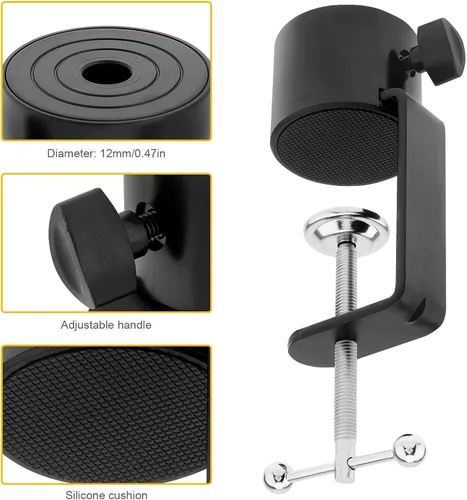 Vista 6 de Soporte de micrófono abrazadera de mesa para micrófono, brazo de tijera, soporte de brazo de tijera, soporte voladizo de agujero de rosca de 1/2