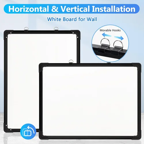 Vista 2 de Pizarra blanca magnética de doble cara, 16 x 12 pulgadas (negro) Dry Erase Board, Whiteboard for Wall Hanging Marker Board White Board Dry Erase