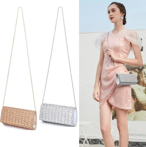 Vista 2 de Bolsos de noche para mujer, bolso cruzado brillante con diamantes de imitación, bolso cruzado para boda, graduación, fiesta, club
