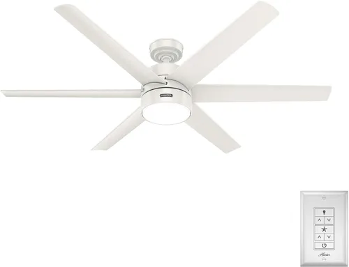 Vista 13 de Hunter Solaria 51477 - Ventilador de techo para exteriores o interiores de 72 pulgadas con luz LED, ventilador de techo blanco con control de pared