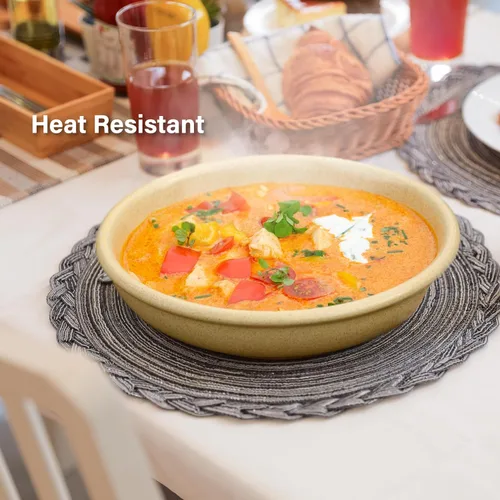 Vista 4 de myHomeBody Juego de 8 manteles individuales redondos trenzados, tejidos resistentes al calor, manteles individuales para mesas de comedor, debajo