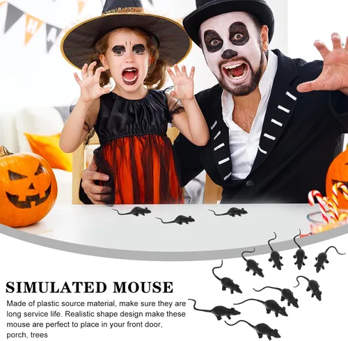 Vista 8 de Toyvian 10 ratas falsas de Halloween, ratas de plástico negras para casa encantada, bar, decoraciones de fiesta, suministros de Halloween aterradores