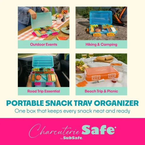 Vista 5 de SubSafe Caja fuerte para charcutería, sin BPA, tabla de embutidos segura para alimentos con tapa y asa, organizador portátil de bandeja