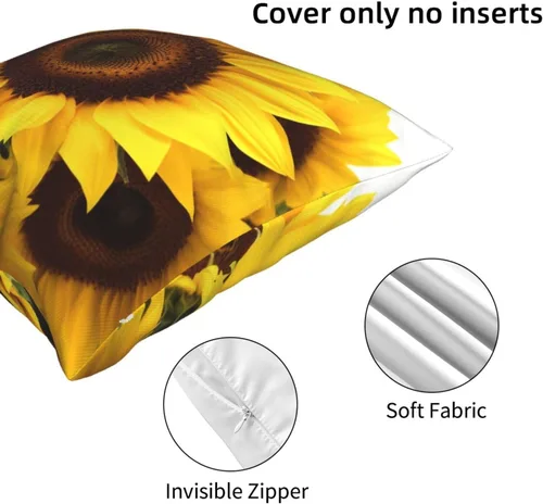 Vista 5 de Funda de cojín cuadrada suave con estampado de girasol, funda de cojín para decoración del hogar, sala de estar, cama, sofá automóvil, 16 x 16