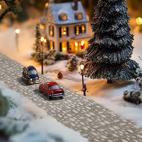 Vista 6 de 4 piezas de camino adoquinado de aldea de Navidad, accesorios de pueblos