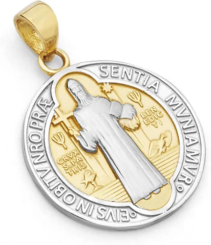 Vista 2 de Medalla de oro de 14 K con dos tonos San Benito (tamaño 0.945 x 0.630in)