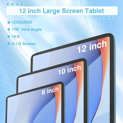 Vista 5 de Tablet Android con ranura para tarjeta SIM desbloqueada, pantalla grande de 12 pulgadas, tableta celular 4G LTE con Android 13 16GB (8+8 virtual)