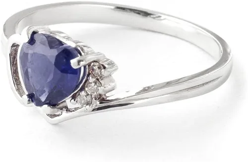 Vista 4 de Galaxy Gold GG Anillo de oro de 14 quilates con diamantes auténticos y zafiro natural en forma de corazón