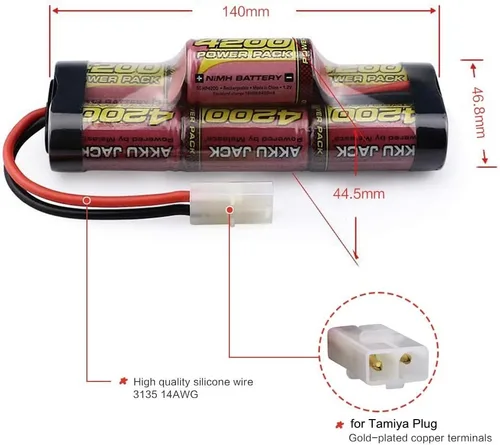 Vista 2 de melasta Batería NiMH de 8.4V 4200mAh 7-Cell Hump para Coches RC - Enchufe