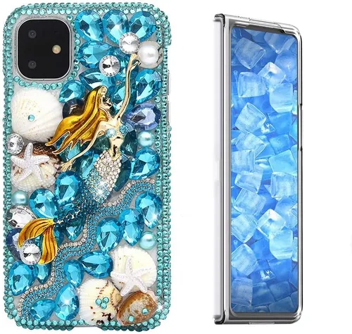 Vista 16 de Sparkle - Funda para teléfono compatible con Samsung Galaxy Z Fold 3 5G, elegante, hecha a mano en 3D, con diamantes de imitación, diseño