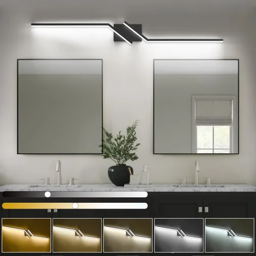 Vista 39 de Luz de tocador de baño negra de 32 pulgadas, LED moderna, 3CCT, regulable, 24 W, luminarias de baño sobre espejo 3000 K/4500 K/6000 K, 3