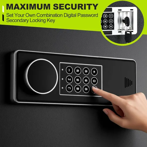 Vista 4 de Caja de seguridad digital grande de 3.4 pies cúbicos para el hogar, 19.7 pulgadas de alto con bolsa de documentos ignífuga, alarma, llaves