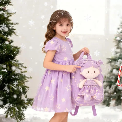 Vista 29 de Onetoo Mochila para niños pequeños, regalos de regreso a clases, mochilas para niñas y niños con muñecas de bebé ligeras y suaves en vestido