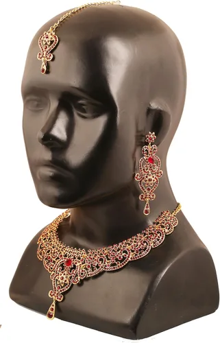 Vista 25 de Conjunto precioso de collar con look real Indian Bollywood, maravillosamente decorado, conjunto de collar adornado para mujer.